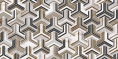 Wall Mural -  Abstract geometric pattern with stripes polygonal shape. Luxury of gold background and marble texture