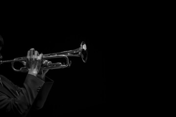 Abstract, musician playing the Trumpet black and white