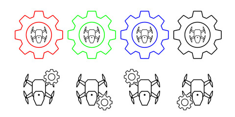 Canvas Print - Drone field outline vector icon in gear set illustration for ui and ux, website or mobile application