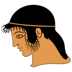 Head of a handsome ancient Greek youth. Vase painting style.