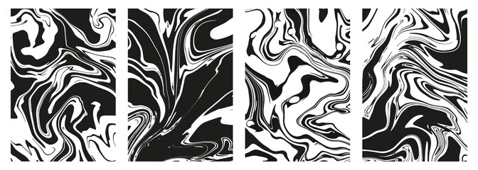 set of abstract black marble or epoxy textures on a white background. prints with graphic stylish li