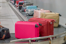 Suitcase or luggage with conveyor belt in the airport