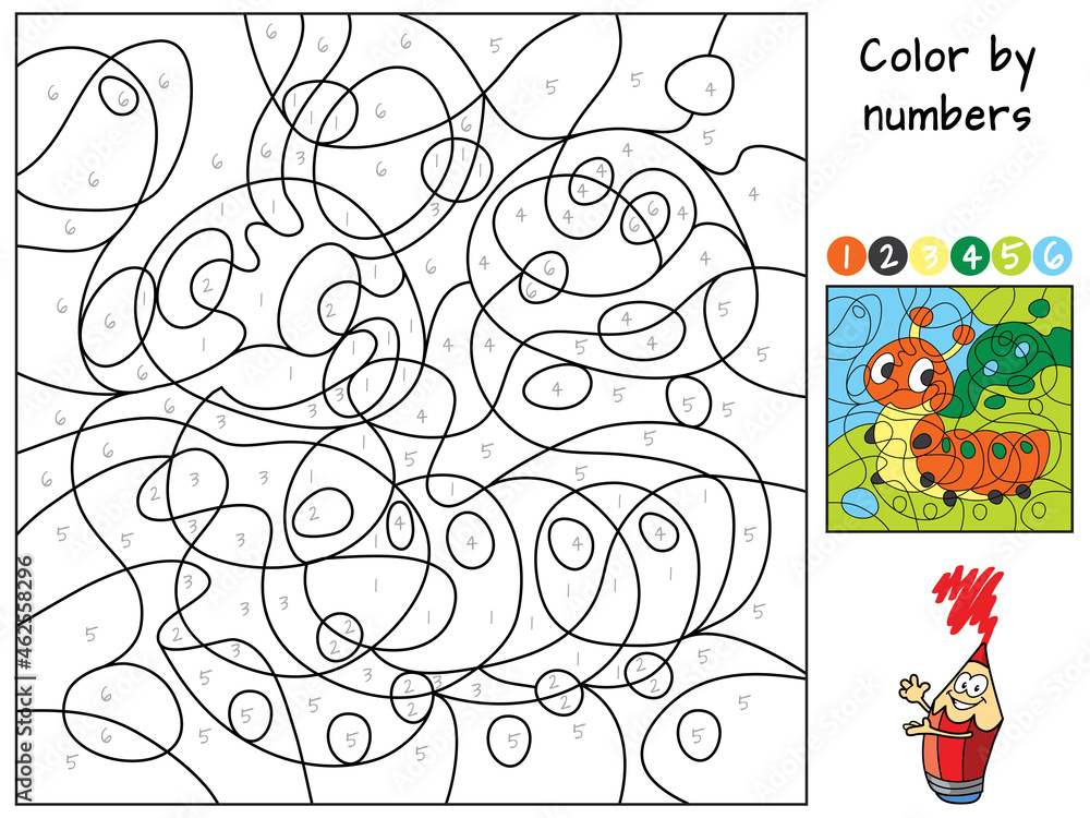 Caterpillar. Color by numbers. Coloring book Stock Vector | Adobe Stock