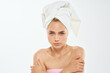 © SHOTPRIME STUDIO - pretty woman with a towel on my head acne on the face pimple Studio