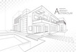 3D illustration linear drawing. Imagination architecture building design, architecture modern house abstract background. 