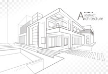 3D Illustration Linear Drawing. Imagination Architecture Building Design, Architecture Modern House Abstract Background. 