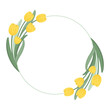 Circular frame design with yellow tulips. Decorative frame for spring. Flat style vector illustration.