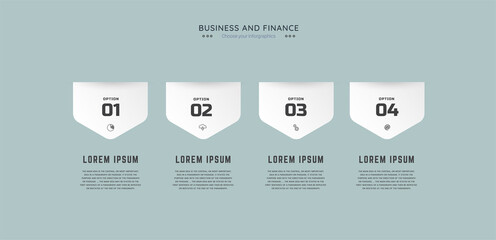 Wall Mural - FOUR Infographic template design with 4 icons and options or steps and Business concept and used for process diagram, presentations, workflow layout, banner, flow chart, business and finances design, 