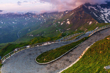 Poster - Curvy Alpine Road at Grossglockner in Austria at Dramatic Sunrise