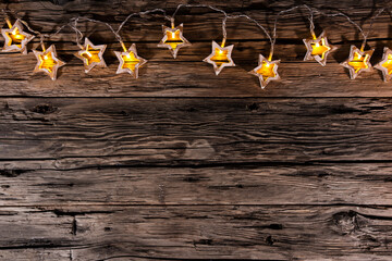 Wall Mural - christmas decoration on wooden background, lots of copy space for product or text.