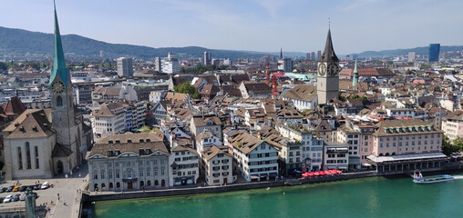 Sticker - Panoramic shot of the Zurich cityscape. View from Grossmunster. Switzerland.