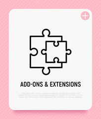 Add-ons and extensions. Browser add thin line icon, two details of puzzle. Modern vector illustration.