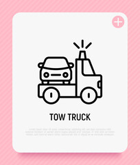 Wall Mural - Tow truck thin line icon. Car service. Vector illustration of wrecker.