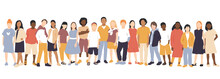 Children Of Different Ethnicities Stand Side By Side Together. Flat Vector Illustration.