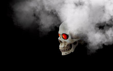 Angry Ghost With Red Eyes Comes From White Smoke In The Night