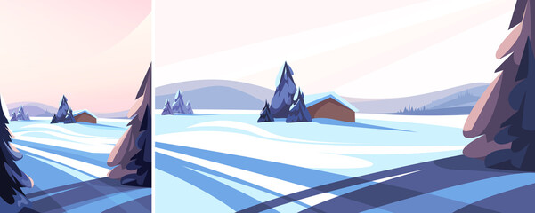 Wall Mural - winter landscape with coniferous trees. beautiful non-urban scene in different formats.