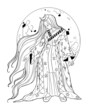 Kaguya Hime on the Moon background. Fairytale character design. Vector illustration