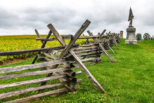 Wooden Fence And Yellow Field Along The Sunken Road In Antietam