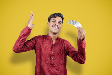 Wall Mural - indian man holding bank card or business card