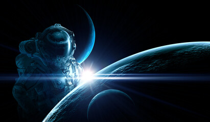 Wall Mural - astronaut at spacewalk . mixed media