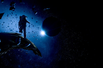 Wall Mural - astronaut at spacewalk . mixed media