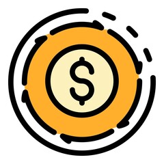 Sticker - Money shop dollar icon. Outline money shop dollar vector icon color flat isolated