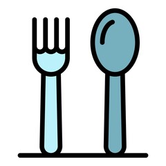 Wall Mural - Steel fork spoon icon. Outline steel fork spoon vector icon color flat isolated