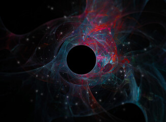 Wall Mural - a quantum, science fiction concept of an atomic like design. with stars floating on a black backgrou