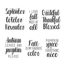 Set Of Autumn Quotes Lettering. Stock Vector Illustration.