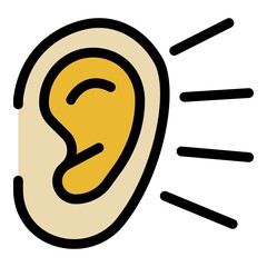 Sticker - Ear listening icon. Outline ear listening vector icon color flat isolated