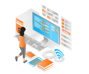 Illustration of modern isometric style about UI design and app computer or mobile