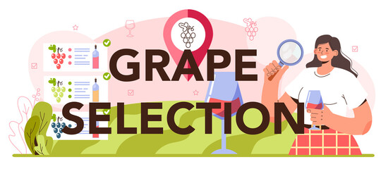 Naklejka na meble Grape selection typographic header. Wine production. Grape tree cultivation.