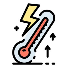 Sticker - Thermometer and lightning icon. Outline Thermometer and lightning vector icon color flat isolated