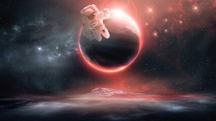 Wall Mural - sci-fi abstract background with flying astronaut. abstract fantastic space of the universe. space ba