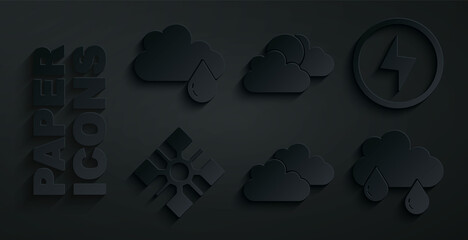 Canvas Print - Set Cloud, Lightning bolt, Snowflake, with rain, Sun and cloud weather and icon. Vector