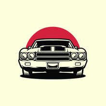 Classic Muscle Car Illustration Front View Vector Design