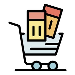 Sticker - Two tickets in a basket icon. Outline two tickets in a basket vector icon color flat isolated