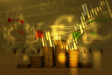 Candlestick chart in financial stock market on digital number background. Forex trading graphic design and Stock market trading trend as concept.