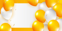 Helium Balloon, Realistic Orange White 3D Design For Decorating Festivals, Festivals-parties. Celebration Banner Background With Balloon And Confetti