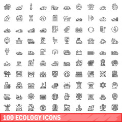 Poster - 100 ecology icons set. Outline illustration of 100 ecology icons vector set isolated on white background