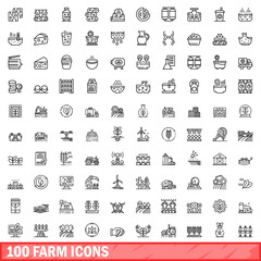 Sticker - 100 farm icons set. Outline illustration of 100 farm icons vector set isolated on white background