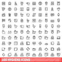 Poster - 100 hygiene icons set. Outline illustration of 100 hygiene icons vector set isolated on white background