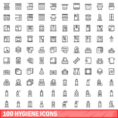 Sticker - 100 hygiene icons set. Outline illustration of 100 hygiene icons vector set isolated on white background