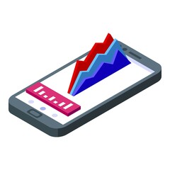Sticker - Smartphone graph icon isometric vector. Data analysis. Digital engine