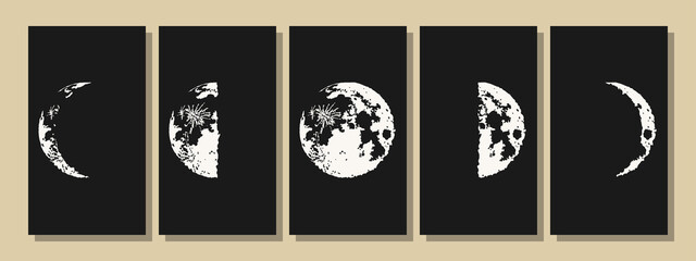 Wall Mural - The Moon, Moon Phases in modern colors, contemporary aesthetic poster, background or card template in popular art style