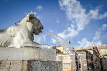 Wall Mural - People's Square (Piazza del Popolo) and the Fountain of Lions on a sunny autumn day. Rome, Italy