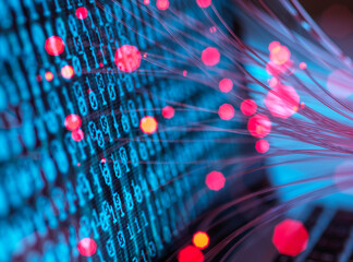 Optical fibers representing virus attacking computer