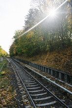 Railway Tracks Of A Metro Line In Backlight, Berlin, Germany
