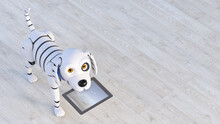 Portrait Of Robot Dog Holding Tablet In His Snout, 3d Rendering