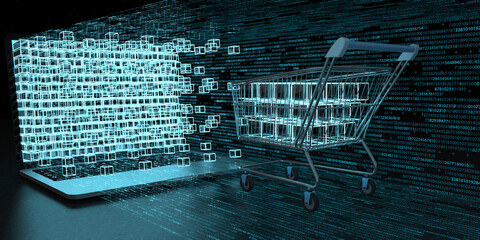 When customers share data while shopping, 3d illustration.
